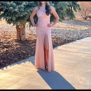 Prom Homecoming sequin long formal dress blush pink midnight doll